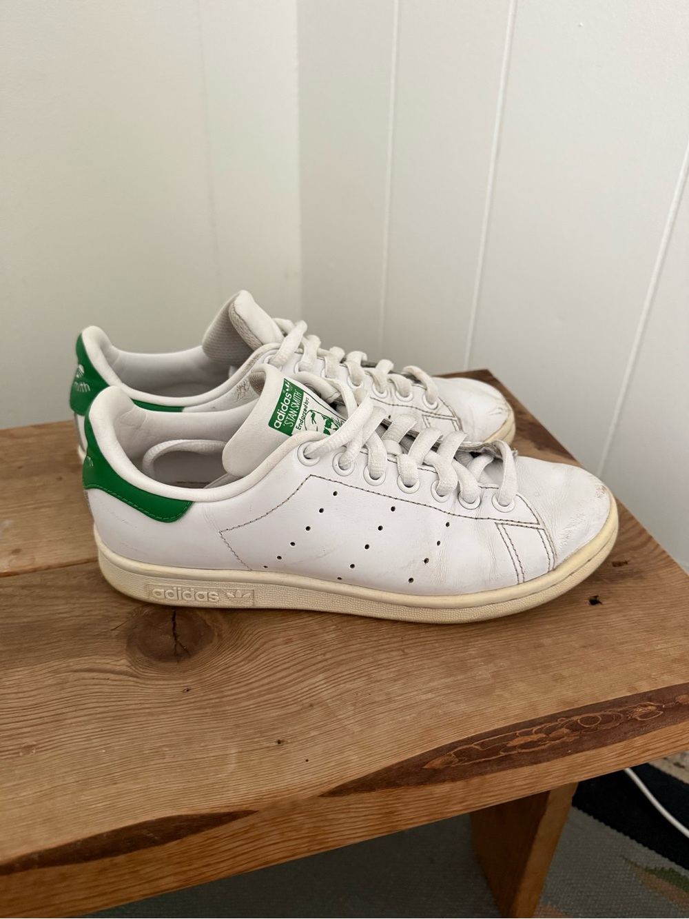 Adidas Stan Smith White Sneakers with Green Heel Tab